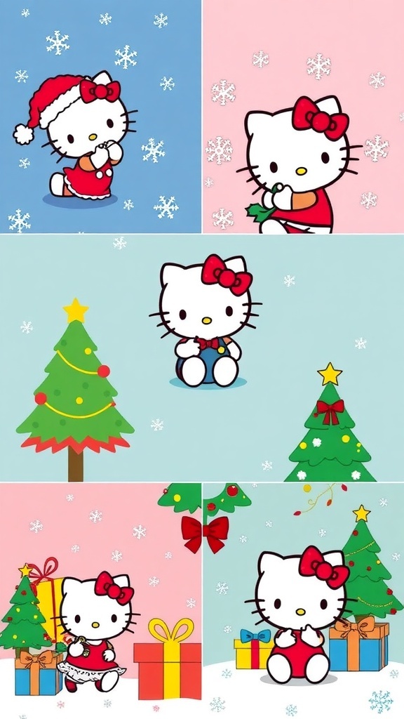 Cute Hello Kitty Christmas wallpapers with festive designs.